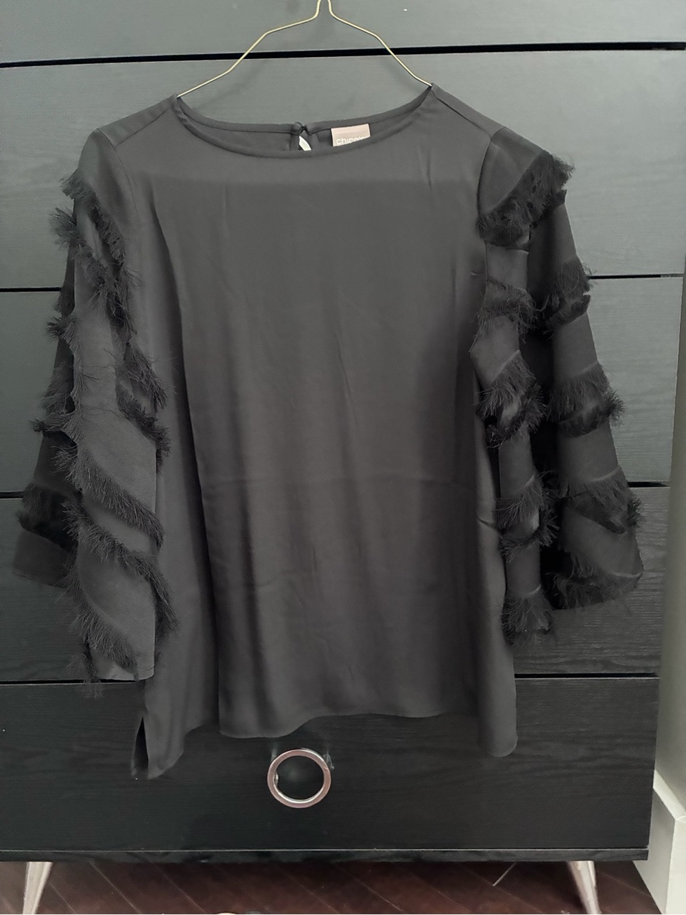 Chico’s Black Fringe Sleeve Women's Top